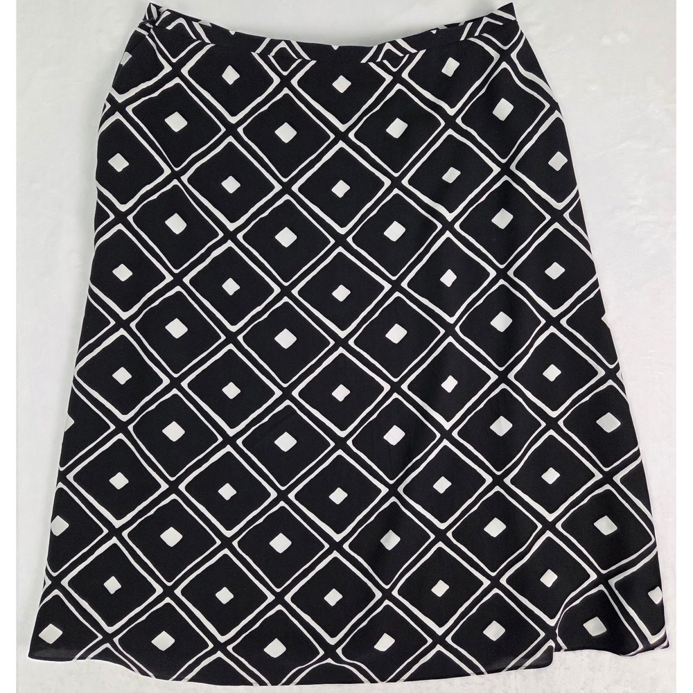 Skirt Liz Claiborne Women 14 Black Geometric Silk A-Line Midi